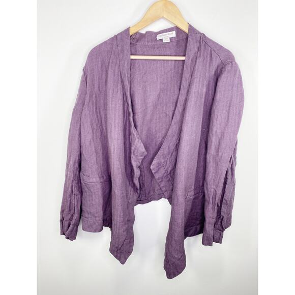 Coldwater Creek Classic Purple 100% Linen Open Cardigan Women's Large Petite LP - Picture 1 of 9